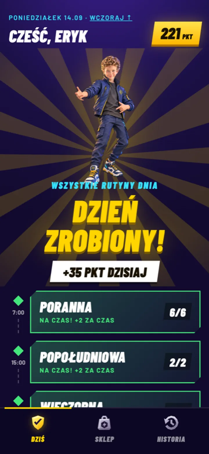 Podsumowanie dnia i zdobytych punktów