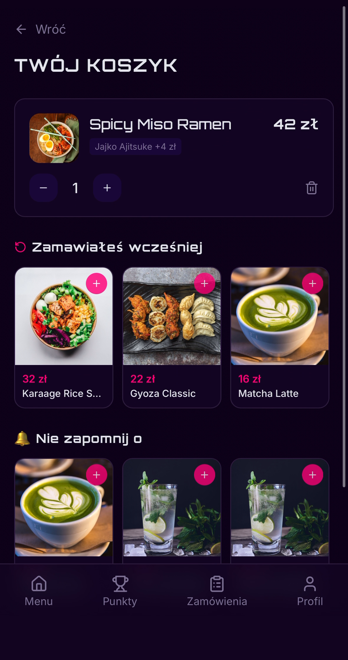 Meso Delivery, koszyk z sugestiami dodatków