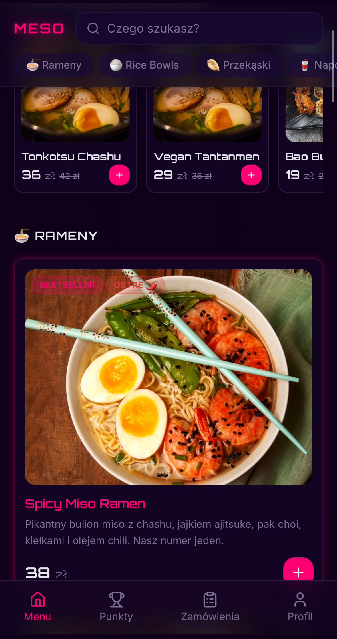 Meso Delivery, menu PWA