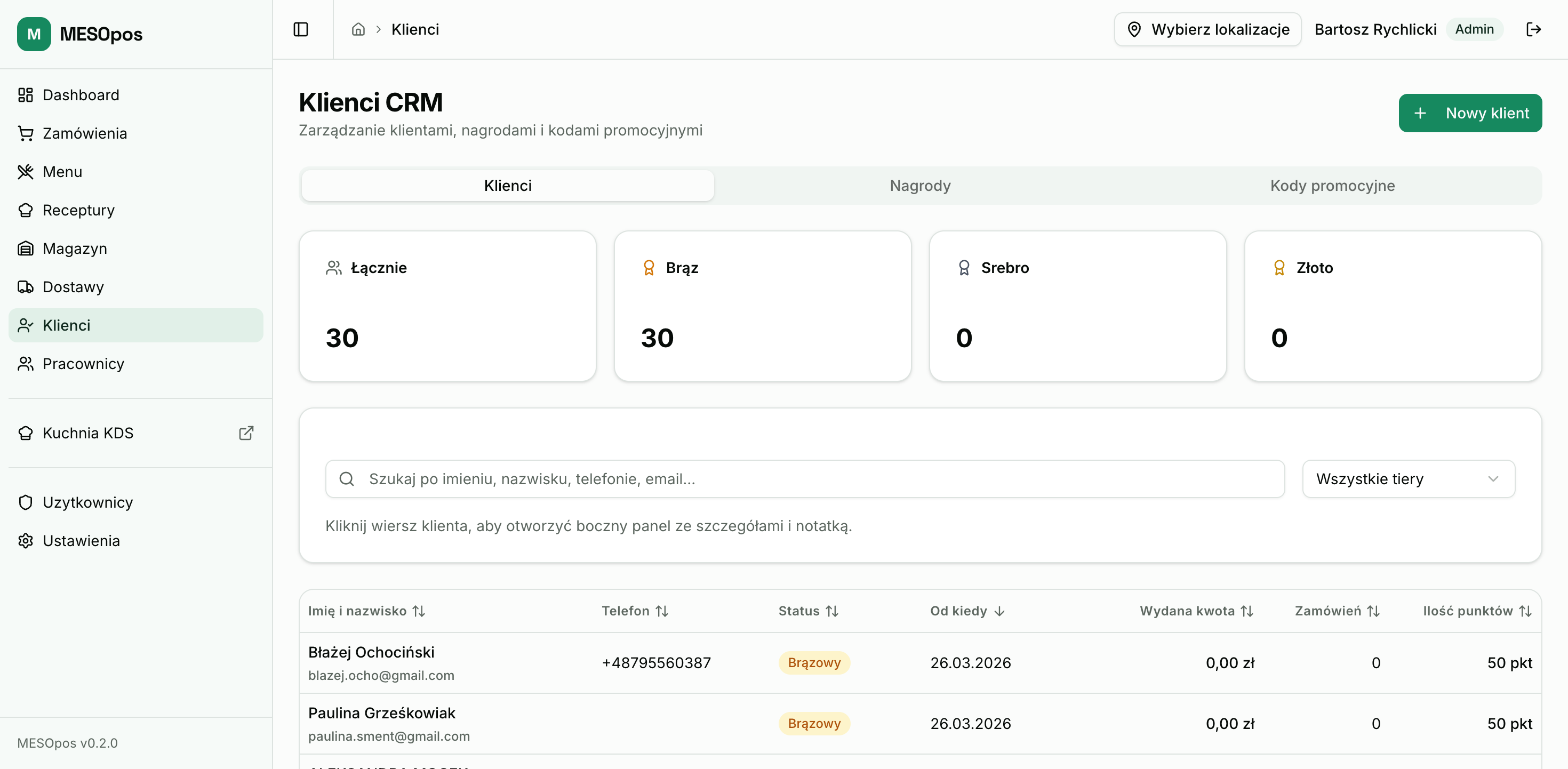MESOpos, CRM klientów z tierami lojalności i punktami